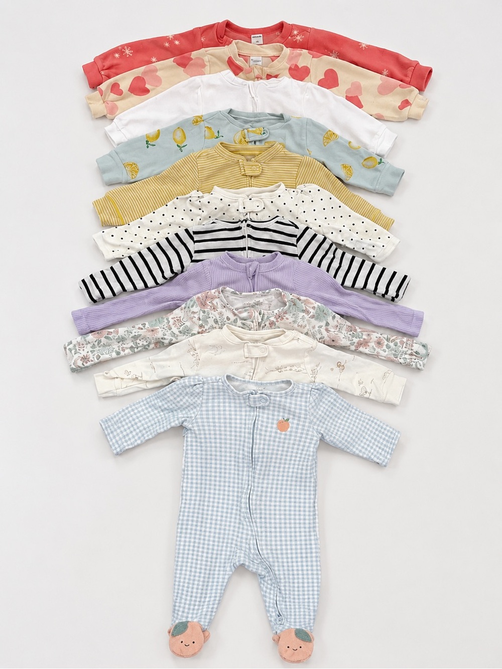 Assorted Patterned Baby One-Piece Rompers - Blue Gingham Front